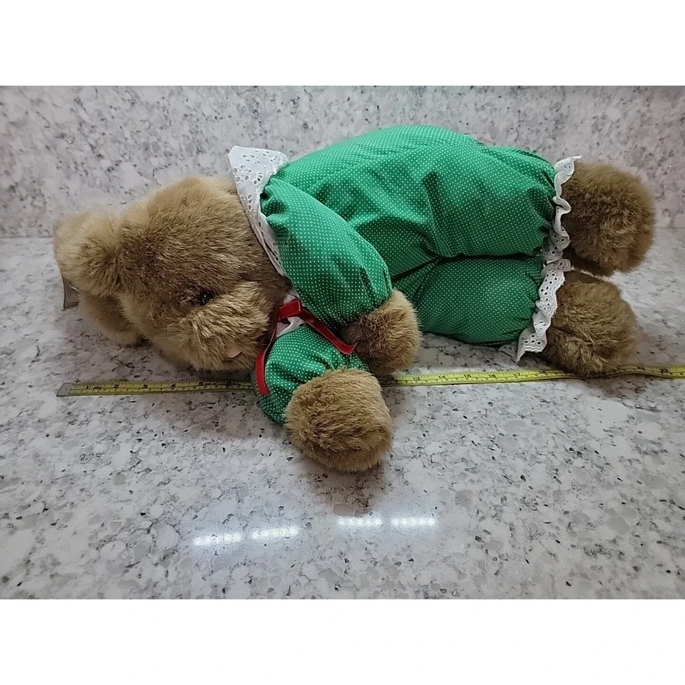 Vintage 1992 Paracutes‎ International Silver Co Bunny Plush Green Polka Dot